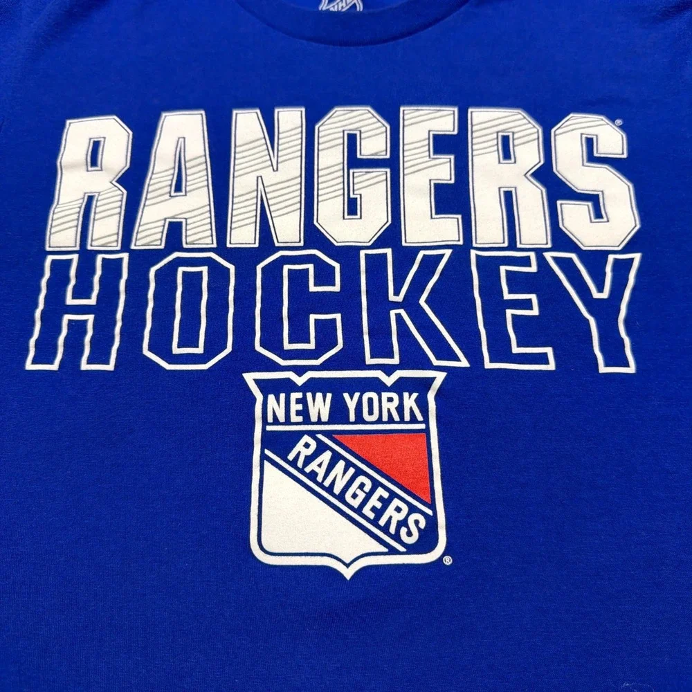 NHL New York‎ Rangers Hockey T-Shirt Blue Graphic Y2K Streetwear Youth XL 18